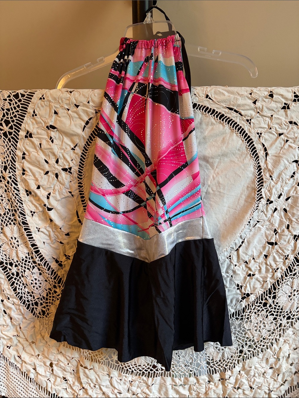 Vibrant Pink & Black Halter Top Dance Costume size Small